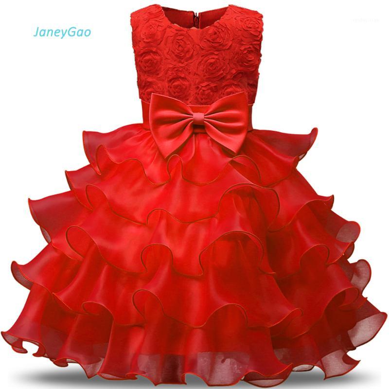 

JaneyGao Flower Girl Dress For Wedding Party Purple Color With Appliques Bow Kids Formal Dress For Birthday First Communion Gown1, Red
