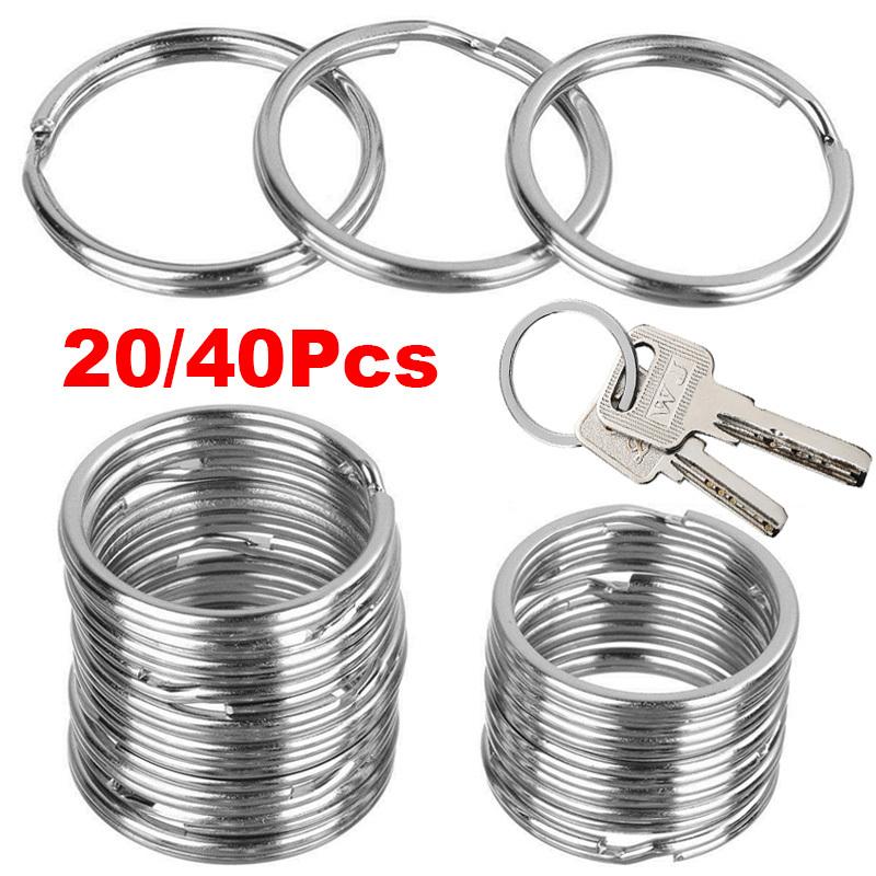 

Keychains 20Pcs 40Pcs Polished Silver Color Keyring Stainless Steel Hole Key Ring Chain Rhodium Plated Round Split Keychain Wholesale