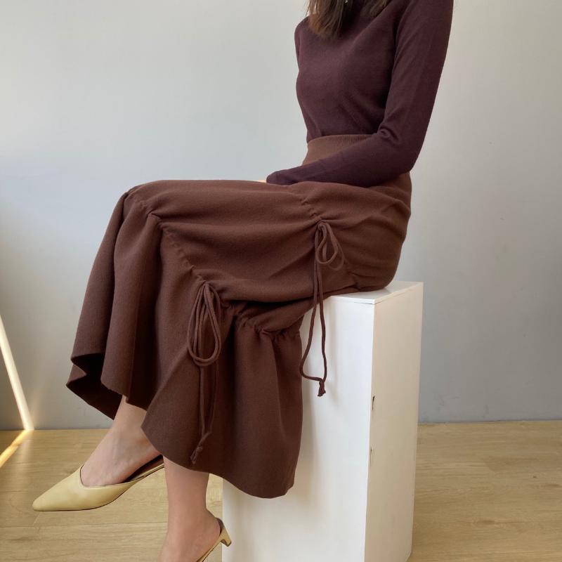 

2020 Winter Skirts Women High Waist Drawstring Knit Skirts Womens Fashion A-Line Skirt Femme Casual Vintage Solid Outwear, Color 2