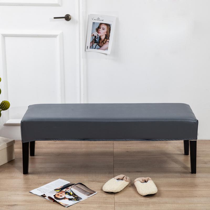 

PU Dining Bench Cover Bedroom Long Seat Slipcover Elegant Furniture Gray