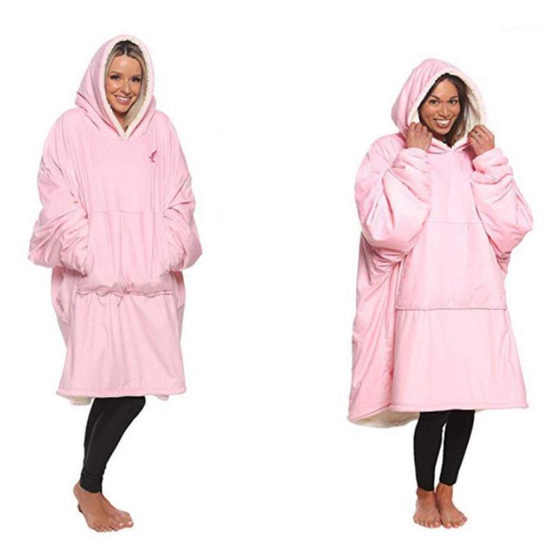 

Winter Hooded TV Blankets Sweatshirt Plush Coral Fleece Sherpa Blanket With Sleeves Super Soft Warm Outdoor Pocket Hoodie Adult1