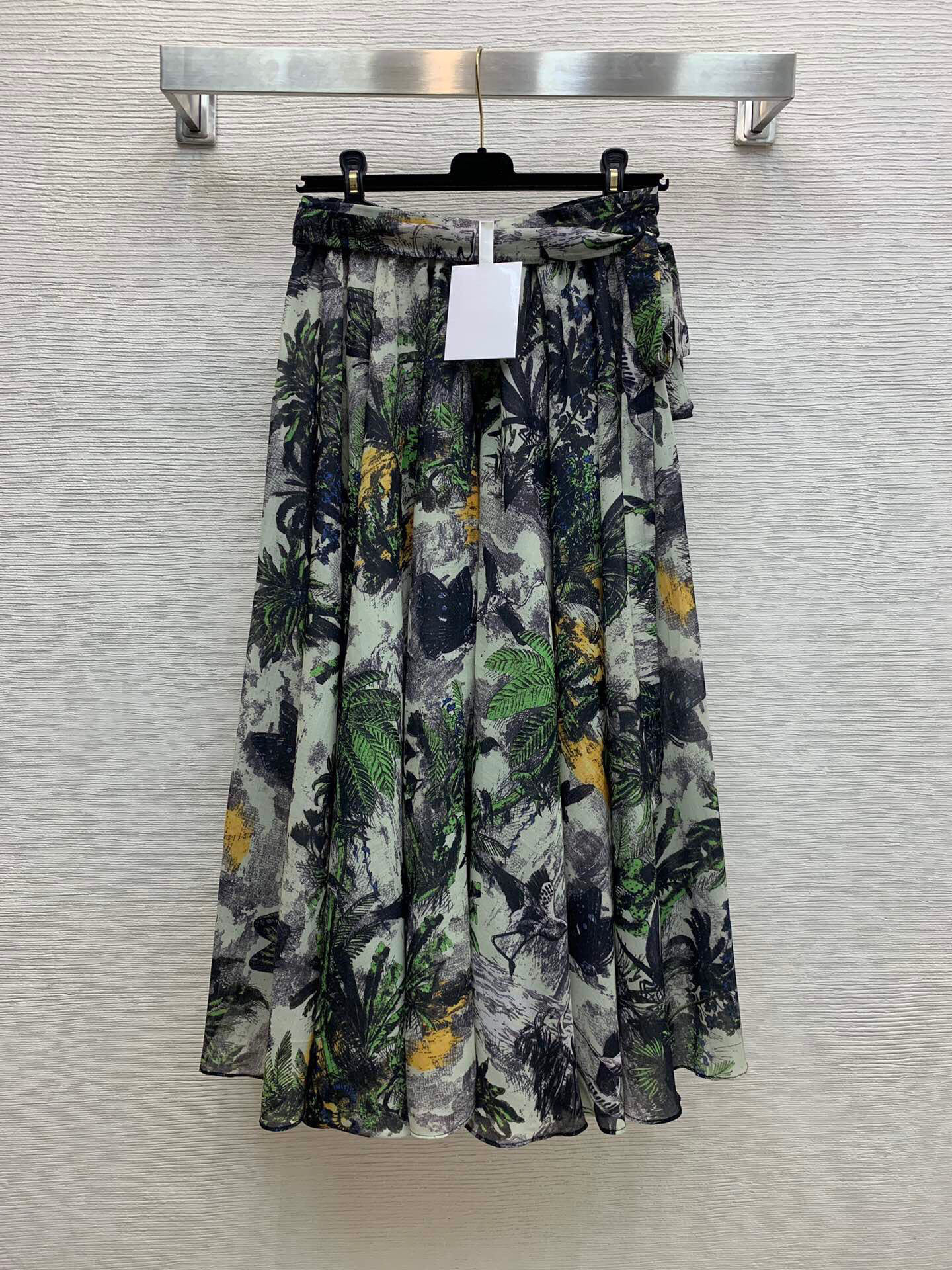 

2020 high end new waist line bandage Bush coconut tree white crane Dragonfly butterfly pattern printed temperament skirt, Color
