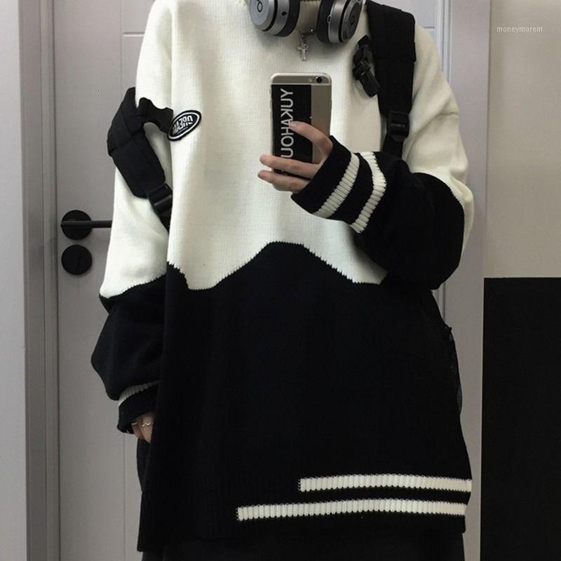 

Men's sweater 2020 Autumn winter new slim lovers contrast color knitted sweater loose leisure personality youth men's wear1, Dark gray