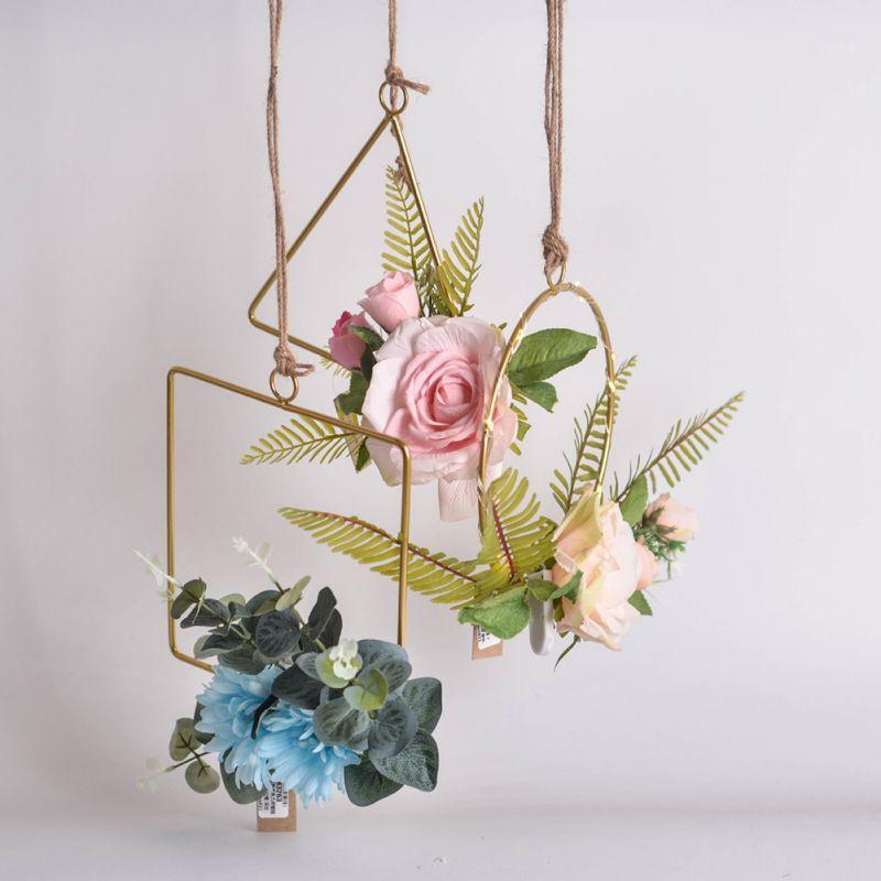 

Floral Hoop Wreath Geometric Metal Garland Farmhouse Decor Artificial Rose Flower Wall Hoop Wall Hanging Ornament1, A3