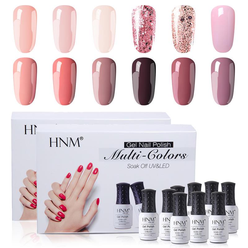 

HNM 12PCS*8ML Gel Set Nude Rose Gold Gel Polish Soft Color Soak Off Nail Varnish Primer UV LED Long Lasting Polish