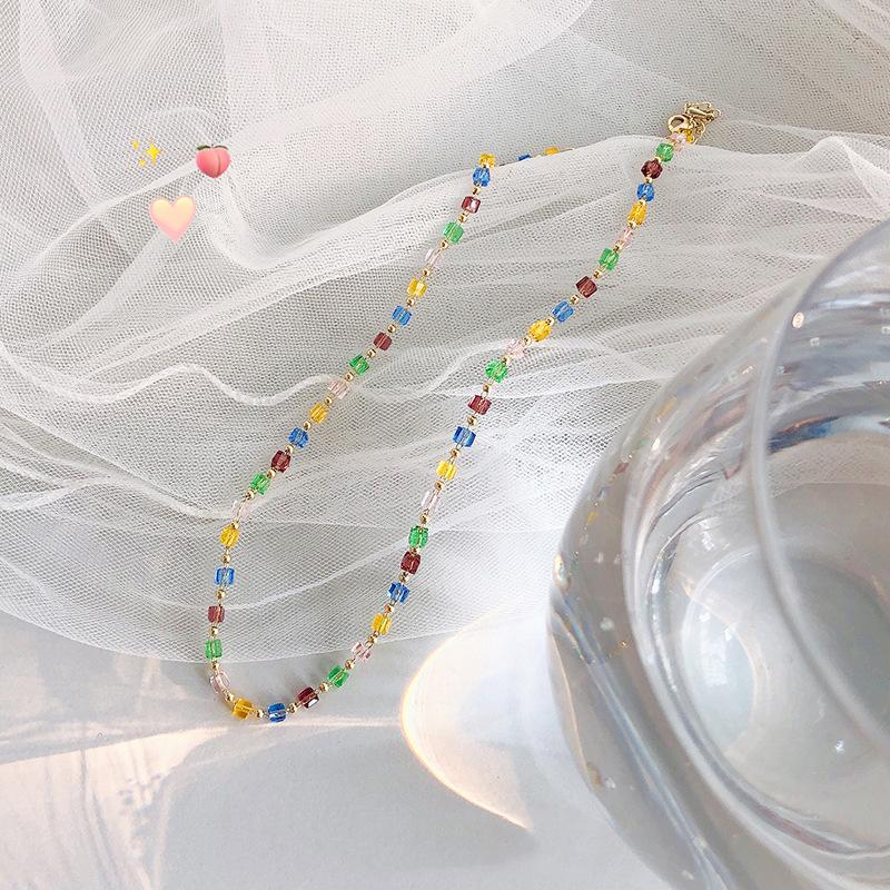 

Kpop Colorful clavicle chain handmade crystal bead choker necklace for woman friends aesthetic jewelry wholesale