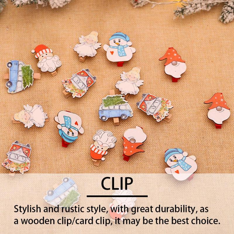 

36pcs Creative Christmas Wooden Cartoon Santa Snowman Clip Memo Paper Clip Xmas Decoration For Home Clothespin Craft Photo Clips