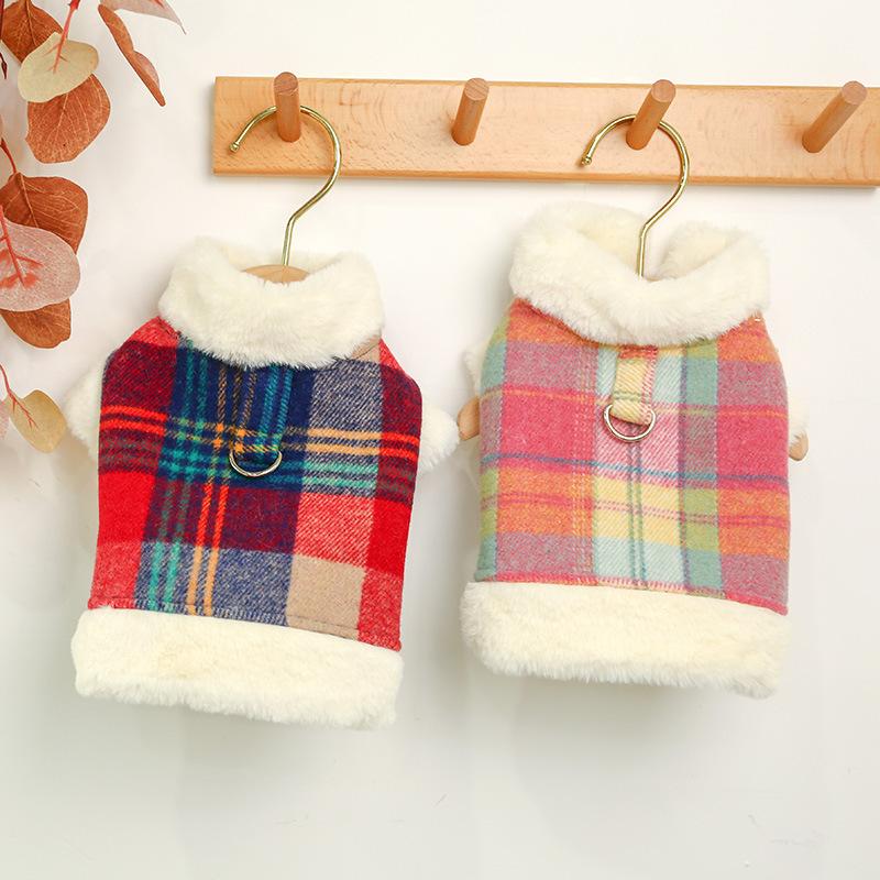 

Plaid Warm Pet Clothes for Autumn and Winter Warm Cotton Padded Dog Plaid Cotton Jacket Dog Clothing Super Coats, Red