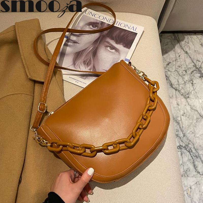 

SMOOZA Lady Shoulder Messenger Bags Female Trendy Fashion Large Capacity Chain Handbags 2021 New Pu Leather Solid Color Bags, Black