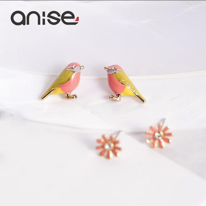 

Anise Cute Crystal Flower Earrings Bird Daisies Rhinestone Paint Stud Earrings For Women Fashion Oorbellen Jewelry 4 Pcs/Set1