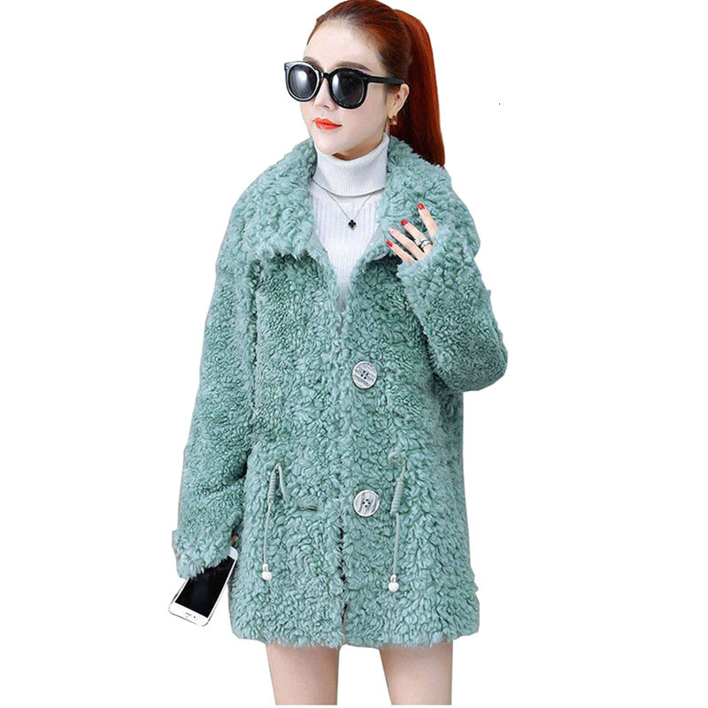 

2021 Women Sheep Lamb Coat New Female Autumn Winter Woolen Jacket Femme Fashion Particles Veet Overcoat Wool Coats Ukhl, Creamy-white