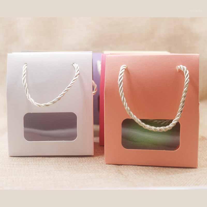 

10pcs/lot multi color handle candy Boxes with retangular /heart shape pvc film window paper handle gifts/wedding package bag box1