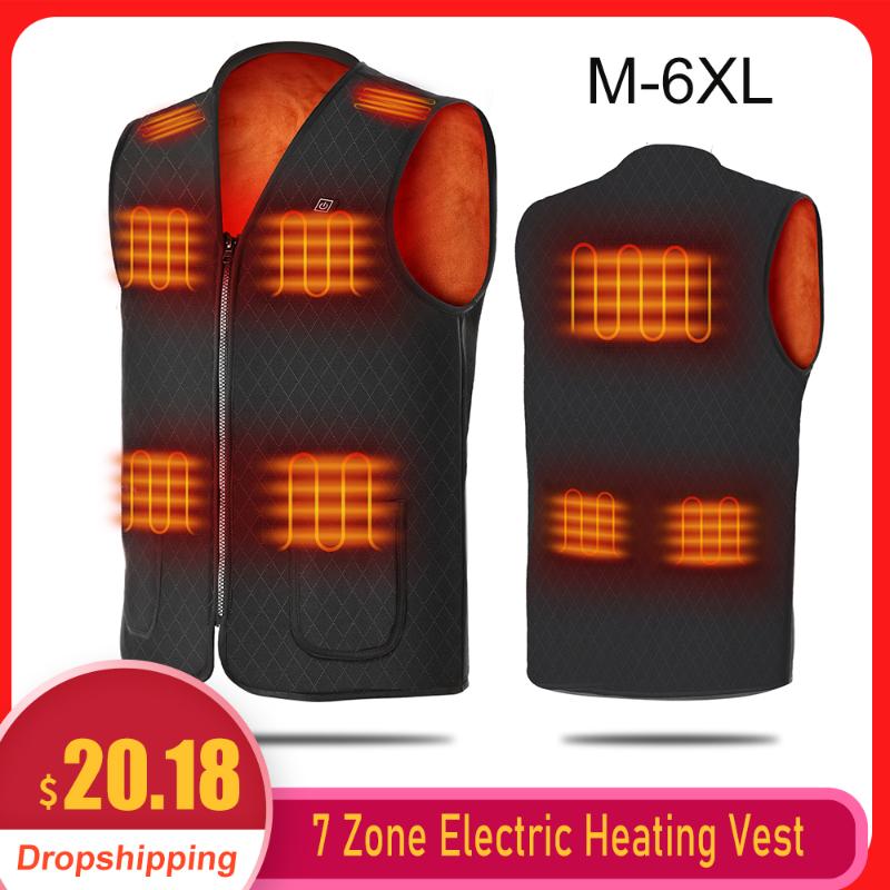 

USB Smart Electric Heated Vest Warm 7 Zone Smart Electric Heating Vest Abdomen Back Heating For Hiking Cycling Skiing -6XL, As pic