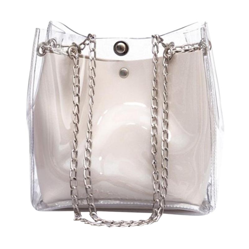 

Women Small Transparent Bucket Bags Chain Bag Totes Compound Female Bag Sac Transparent Femme #S, Pink