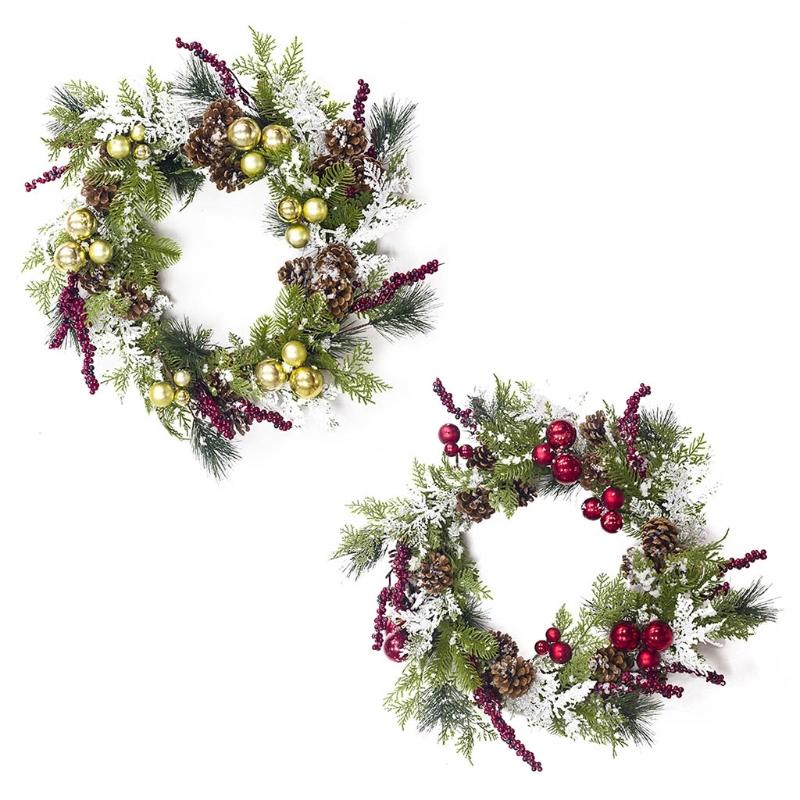 

20 Inch Artificial Red Berry Pine Cone Leaves Wreath Garland Front Door Window 57BB
