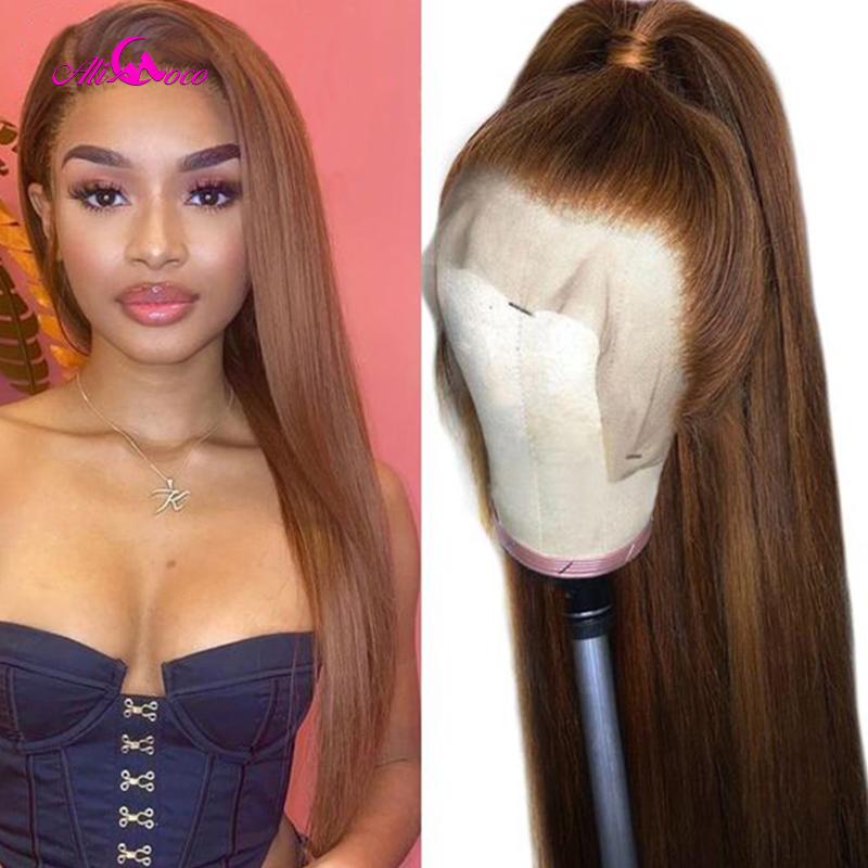 

Honey Brown Lace Front Wig 180 Density 28 30 Inch Transparent Wigs Straight Restyle Hair Remy Human Hair Hairline Baby, Natural color