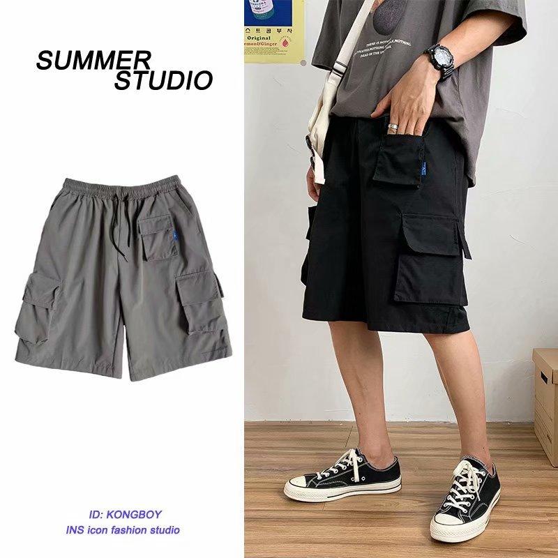 

BXyichen men's original summer straight straight five-point pants men's Korean trend ins tooling breeches side pocket shorts, Gng29-gray