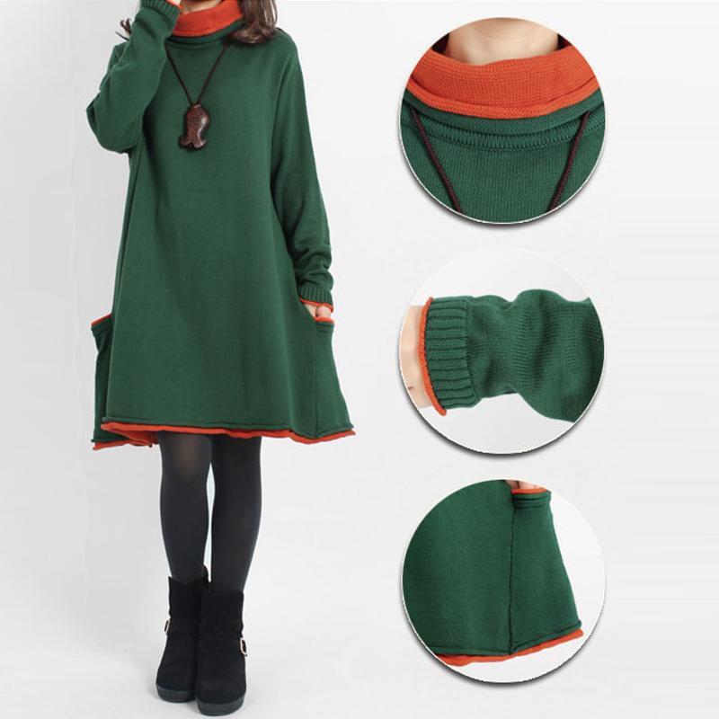 

Long Sleeved Turtleneck Long Oversize Sweater Dress Autumn/Fall Maternity Dress Stylish Knitwear Jumper Plus Size, Black