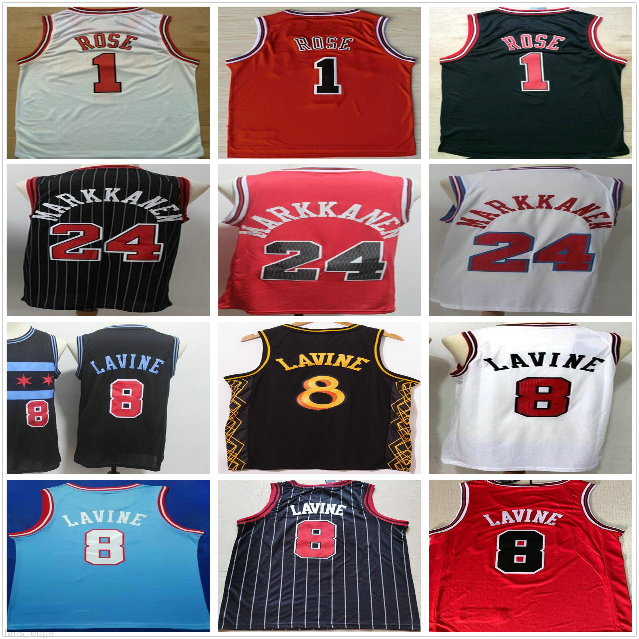 

NCAA College Zach 8 LaVine Jerseys Black Red White Color Lauri 24 Markkanen Wholesale Cheap Retro Vintage Derrick 1 Rose Basketball Jerseys