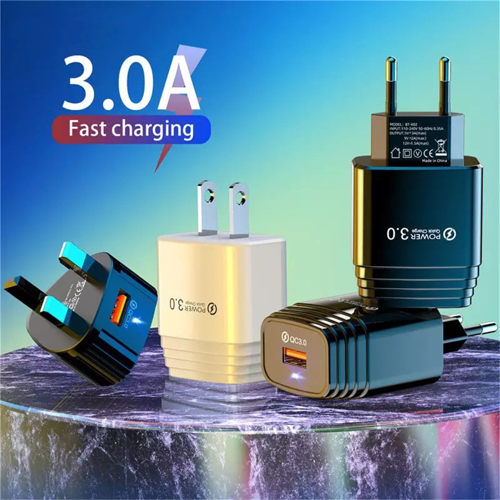 

2020 New Style QC3.0 Charge Usb Port Quick Charging Cellphone Wall Chargers for Iphone Samsung S9 S10 Mobile Phone