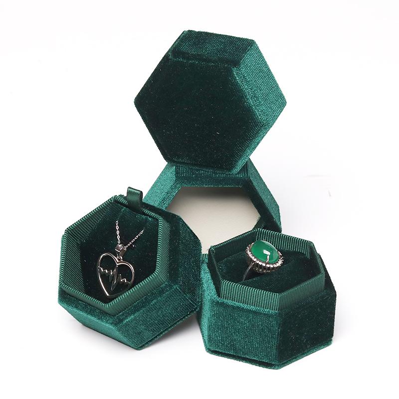 

Jewelry Pouches, Bags Flannel Hexagonal Ring Pendant Packaging Gift Box Top PU Leather Decoration Built-in Linen Card Slot Removable