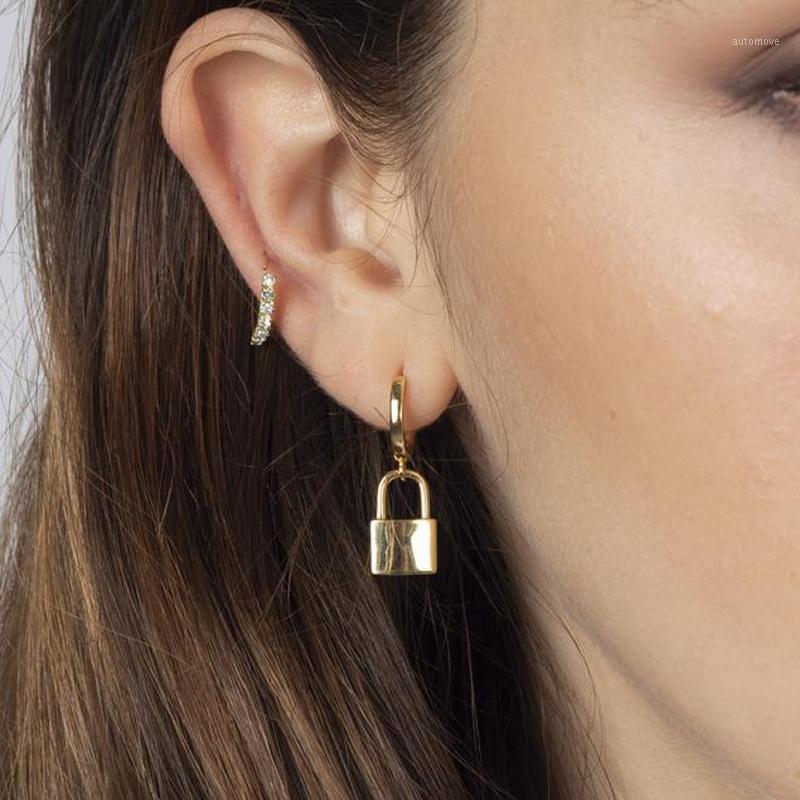 

Gold filled plain lock charm earring jewelry simple classic dangle drop earring for women1