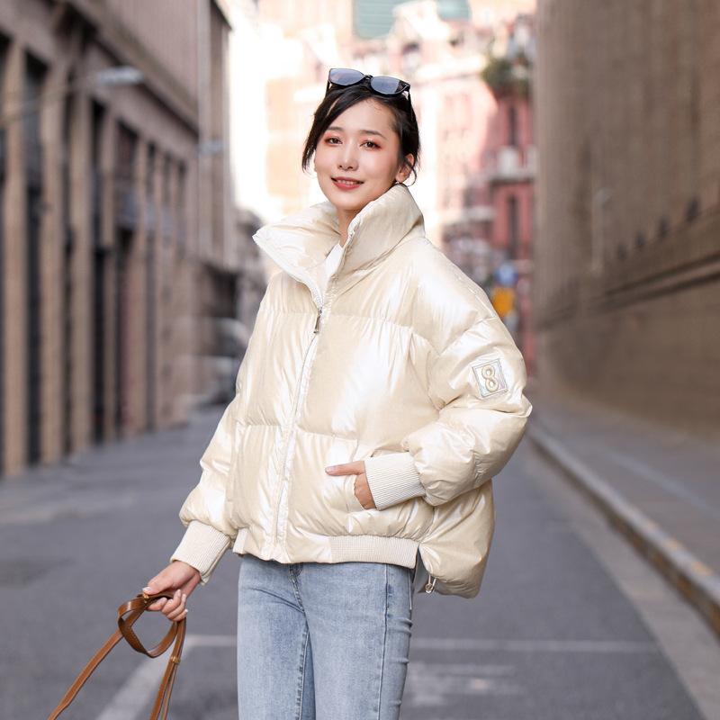 

JXYSY 2020 New Women's Coat Short Jacket Winter Turtleneck White Duck Coat Zipper Warm Parker Shiny Fabric Jacket ZXN0072, Pink