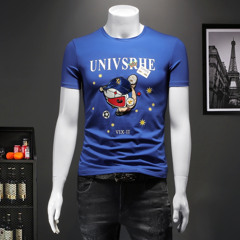 

2022 summer New England mercerized cotton trend t-shirt short-sleeved men's fashion printing casual round neck top, White