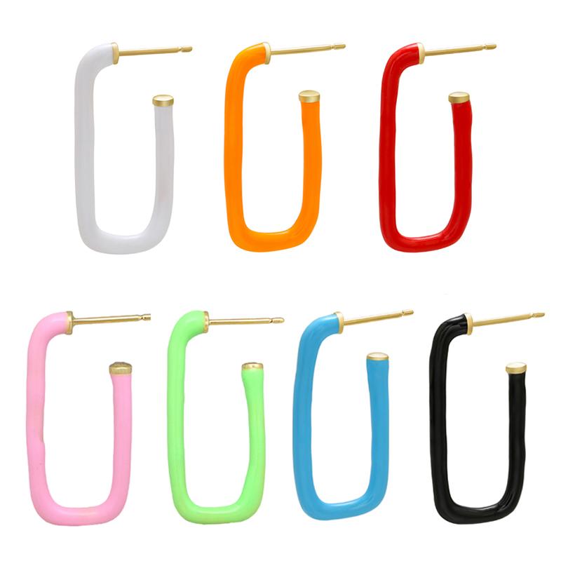 

1 Piece Stud Hoop Clip Earrings Enamel Neon Green Yellow Bright Fluorescent Jewelry Geometric Earring Rectangle Piercing Earring