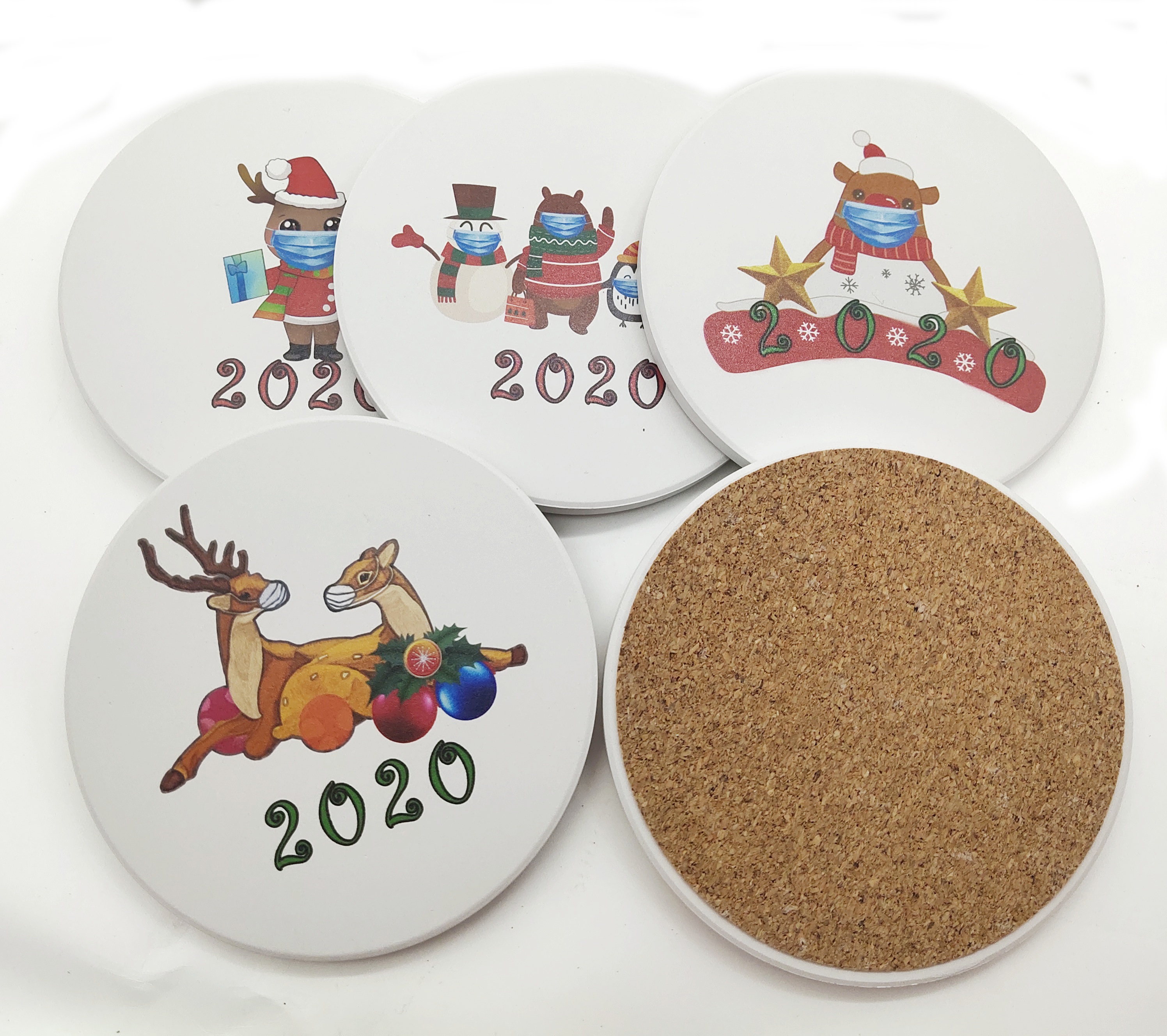 

Christmas Theme Ceramics Table Mats Drink Coaster Table Placemats Creative Coffee Mug Cup Coasters Heat-resistant Nonslip Cup Bottle Pads