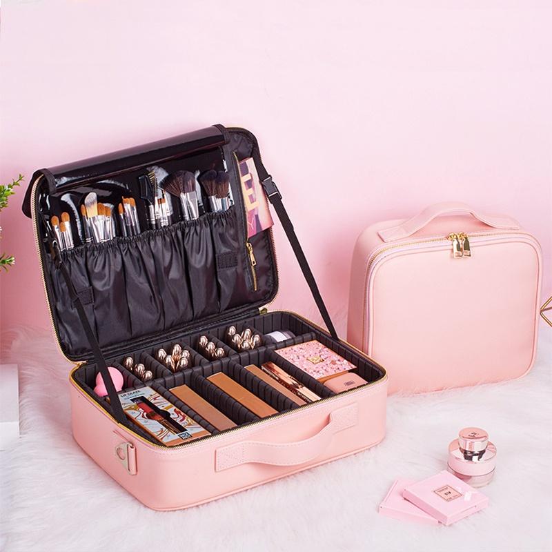 

Luxury Cosmetic Bag Professional Makeup Bag Travel Organizer Case Beauty Necessary Make Up Storage Beautician Box, Pink