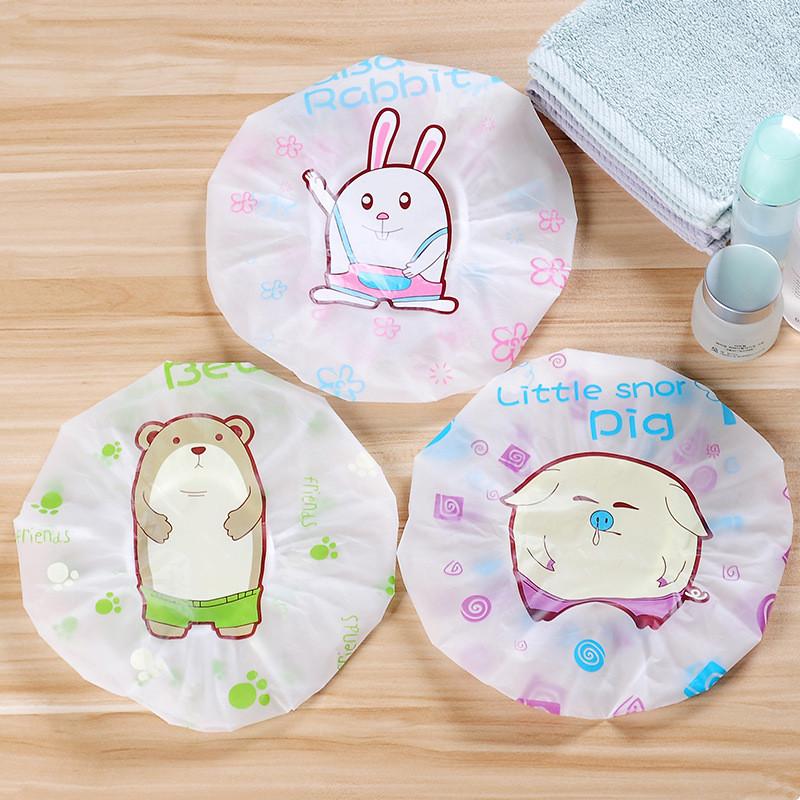 

Cartoon Shower Bath Cap Hat For Baths And Saunas Lace Elastic Band SPA Cap Women Girls Hair Protective Bathroom Accessories