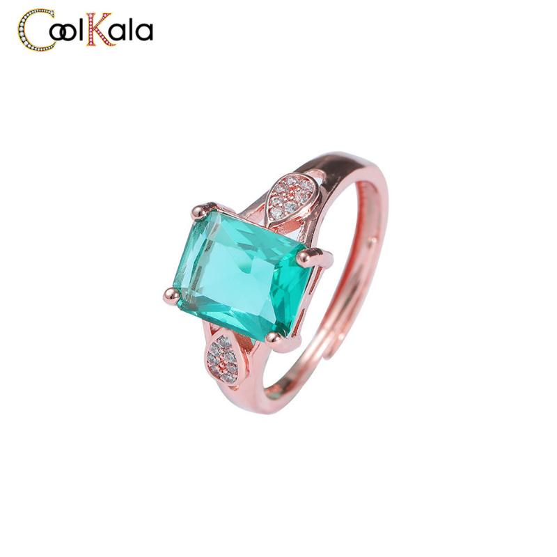 

Wedding Rings Coolkala Style Rectangular Peacock Green Tourmaline Ring With Rose Gold Plating For Women