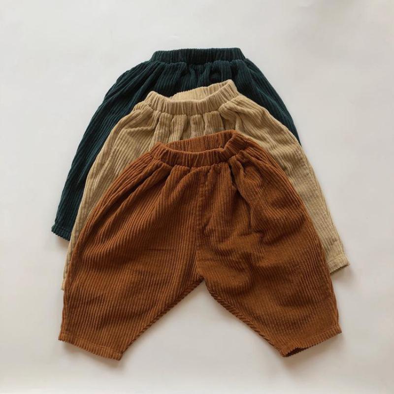 

2021 New Kids Elastic Waist Pant Baby Boys Girls Solid Color Cotton Corduroy Trousers Casual Harem Pants Children's Clothing 2m2g, Pants1