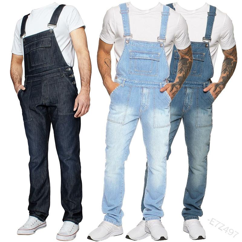 

Lugentolo Men Jeans Overalls Autumn Mid Waist Casual Straight Bleached Four Season Pocket Fashion Youth Jeans, Blue