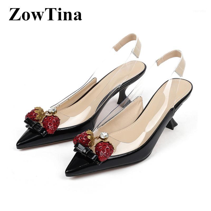 

New 2020 Transparent PVC Women Slingback Pumps Pointed Toe 6cm High Heels Summer Wedding Shoes Woman Strawberry Decor Sapatos1, Black