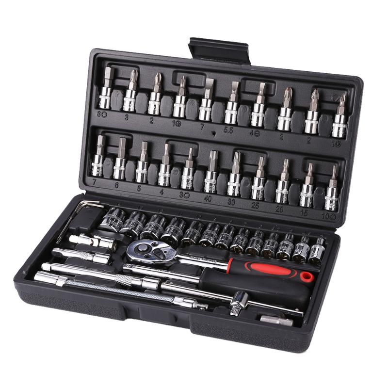 

46pcs Socket Set Car Repair Tool Ratchet Spanner Wrench Set Pawl Socket Spanner Screwdriver Professional Metalworking Tool Kit