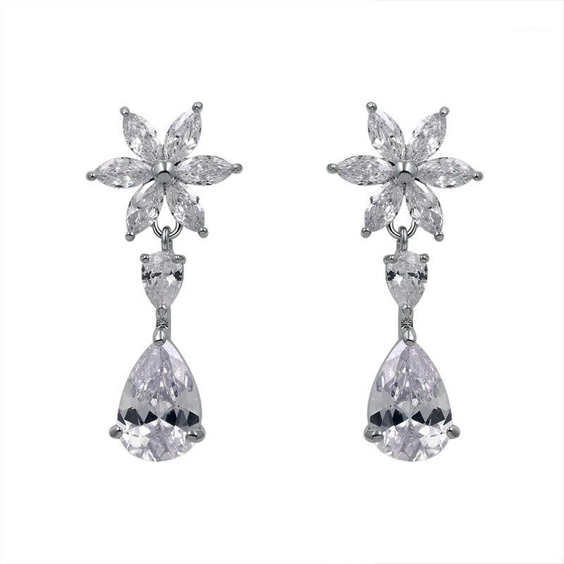 

WEIMANJINGDIAN New Arrival Sparkling Cubic Zirconia CZ Crystal Flower and Teardrop Dangle Earrings for Women1
