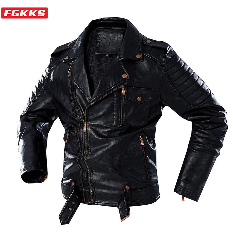 

FGKKS Winter Men Fashion Leather Jacket Men's Retro Thick Leather Jacket Trendy Brand Biker PU Leather Jackets Male 201026, Beige