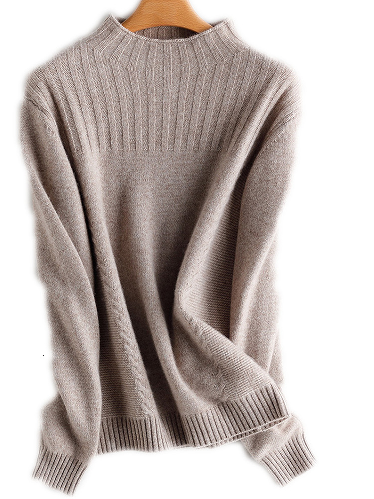 

2021 New Ladies half tall Pure top autumn woolen sweater M275, Brown