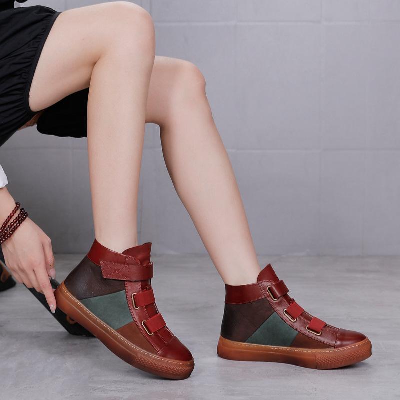 

2020Winter New sports style booties women's genuine leather thick bottom color matching British comfortable thin boots, Black