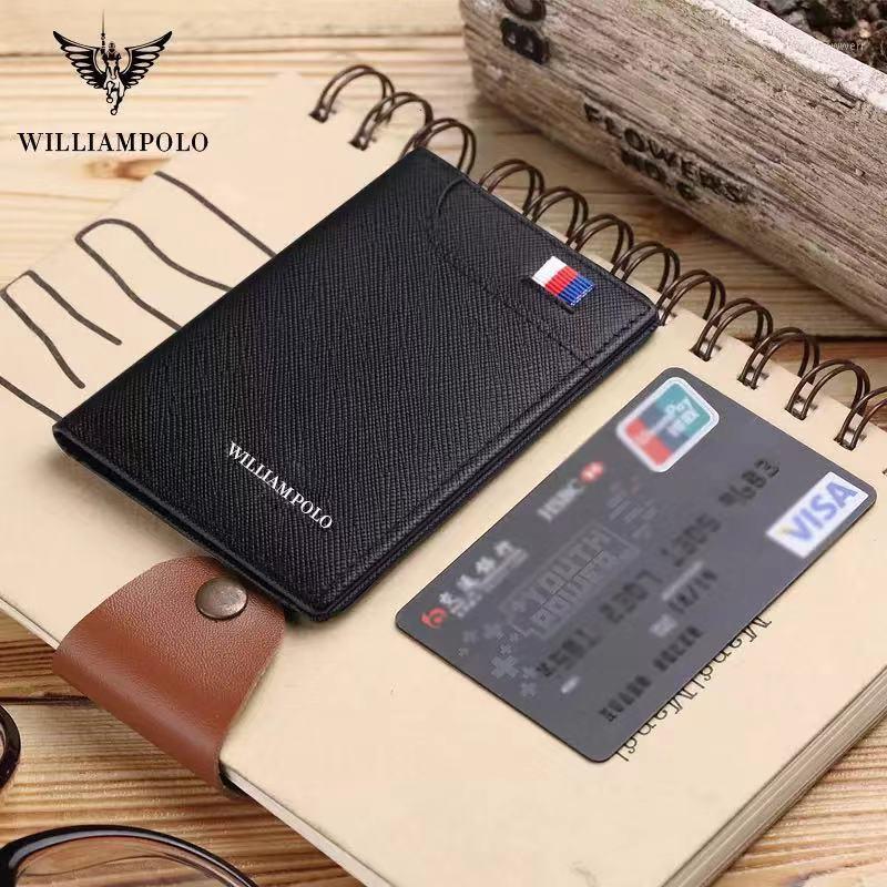 

WilliamPolo leather thin card clip leather thin wallet men's Retro short Wallet1, Brown