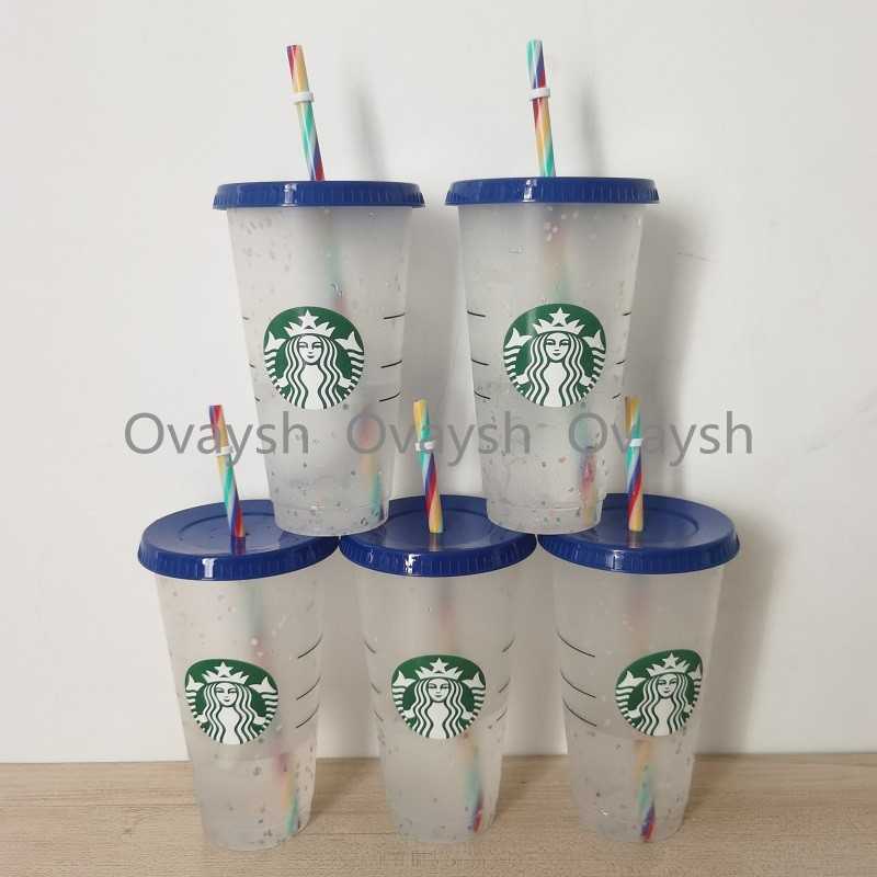 

Starbucks Tumbler Blue Cups 24Oz/710ML Sizes Plastic Tumble Beverage cup Mermaid Goddess Frappuccinos Color Changing Rainbow SublimationOW2R, Customize