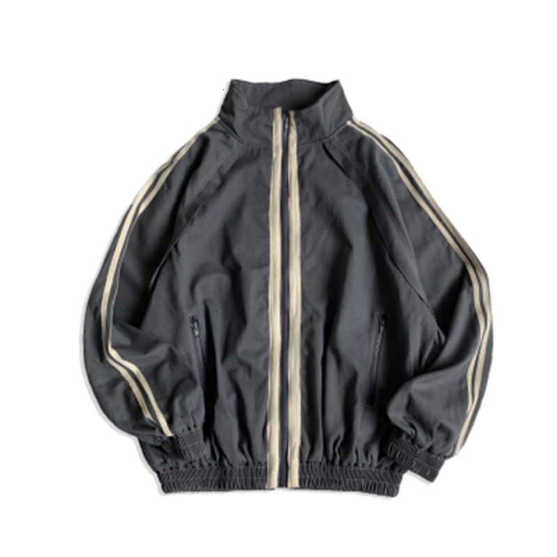 

Autumn 2021 Men's Lean New Winter Double Stripe Jacket Lapel Young Clothes WQ7K, Dark gray.