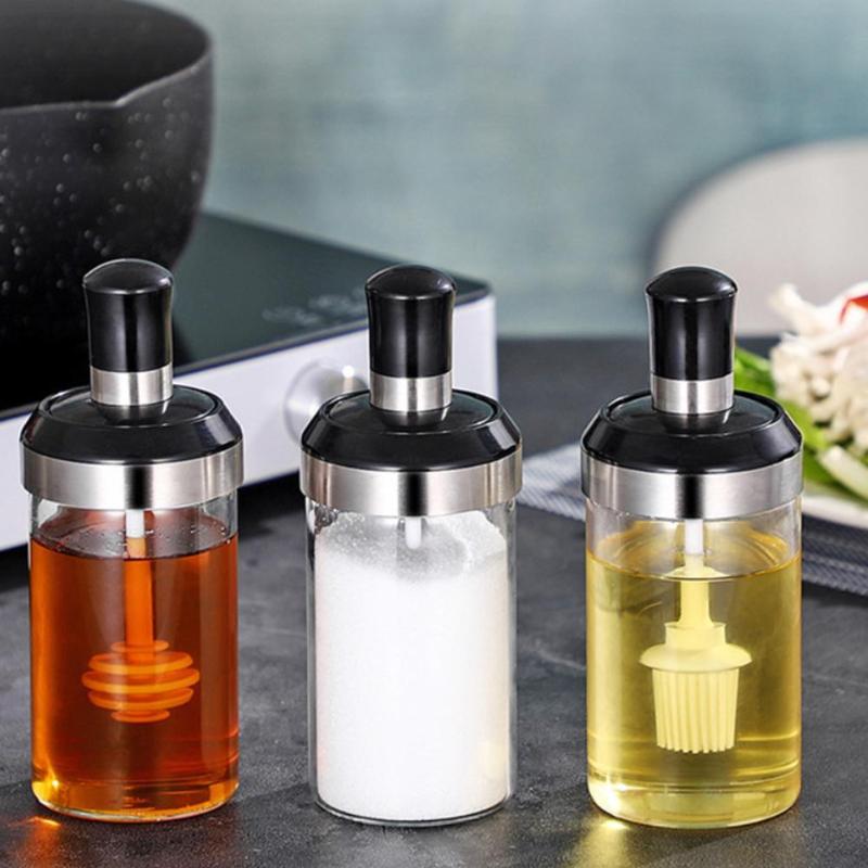 

Seasoning Jars Oil Brush Honey Container Storage Container Glass Seasoning Tank Kitchen Spice Kit Bottles Pepper Spoon