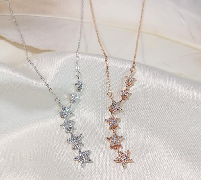 

S925 Sterling Silver Star Designer Necklace Luxury Shining Crystal CZ Diamond Tassel Choker Pendant Necklaces Jewelry