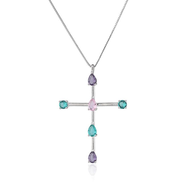 

OMYFUN Factory Price Fashion Cross Pendant Necklace With Colored Crystal Collar Simple Charm Semi Joyas Free Shipping N002