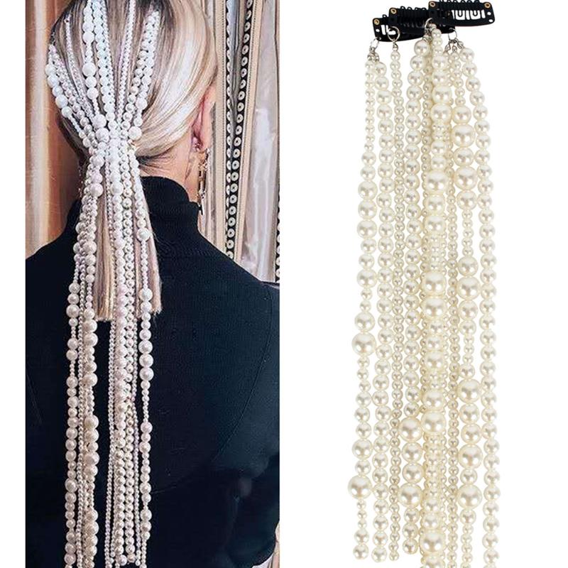 

Hair Clips & Barrettes Imitation Pearl Chain 2022 Fashion Jewelry Long Alloy Chains For Women Exaggerated Headwear Accessories#38