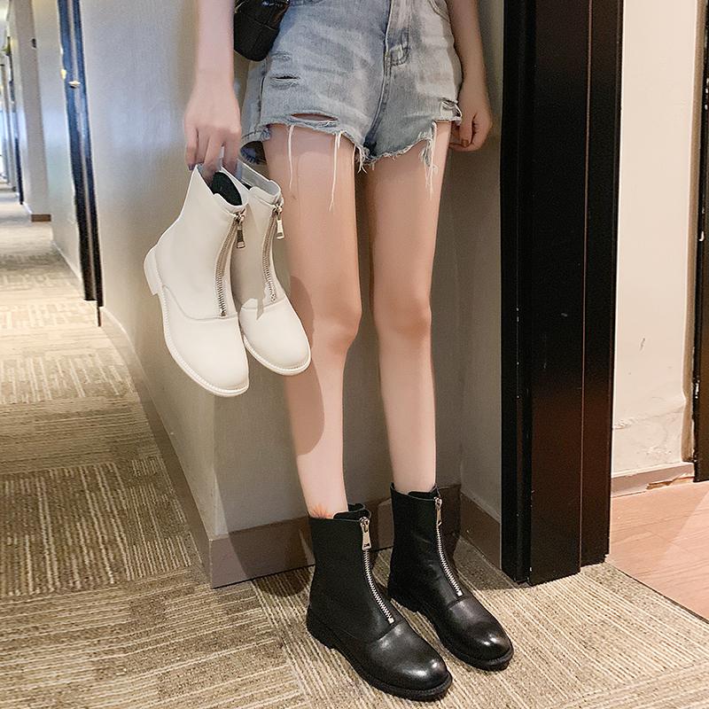 

New Women's Genuine Leather White High Boots Fashion Zipper Designer Booties Casual Soft Comfortable Breathable Boots, Black