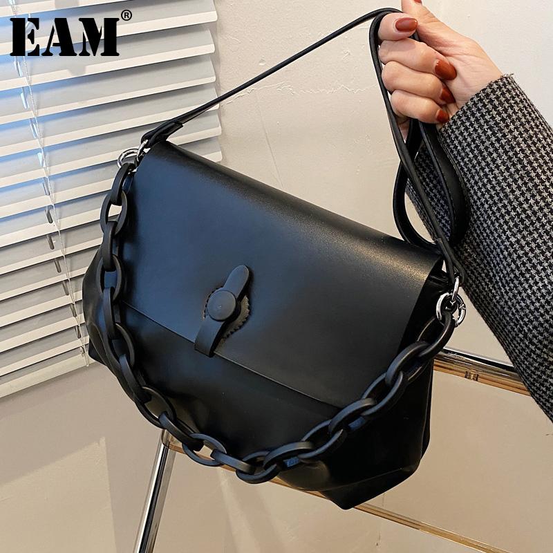 

[EAM] Women New Retro Large Capacity PU Leather Flap Personality All-match Crossbody Shoulder Bag Fashion Tide 2021 18A1598, Black